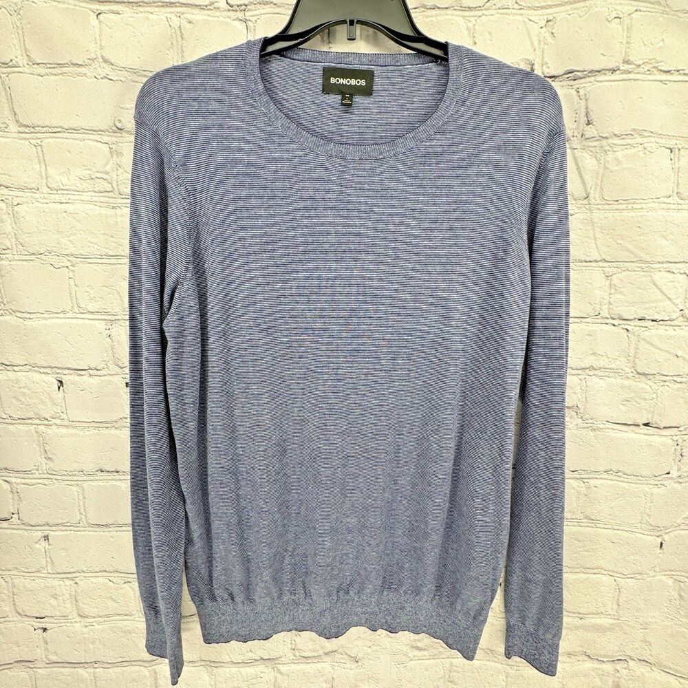 Bonobos Sweater Men's L Feder Stripe Midnight Blue Lightweight Cotton Classic